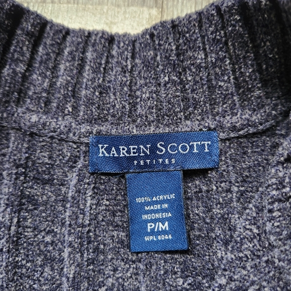 Karen Scott Blue 1/4 Zip High neck Sweater Long Sleeve Stretch Warm Petite Med - Picture 3 of 6